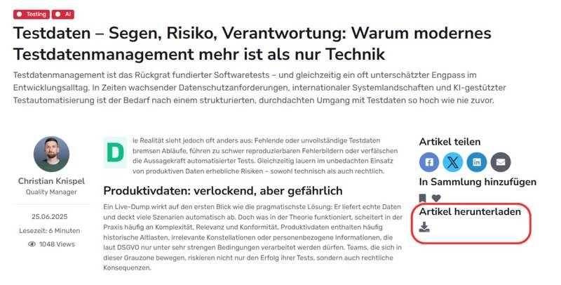 Das Feature mit Icon zum Herunterladen von Artikeln